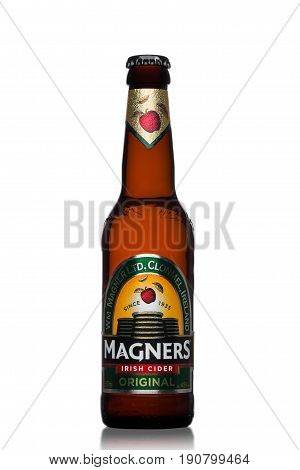 London, Uk - June 9, 2017: Bottle Of Magners Original Irish Cider On White.