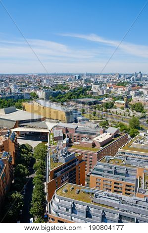 Skyline of Berlin city center - Aerial view over Berlin from Potsdamer Platz