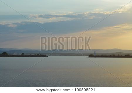 sundown bay sunset sea clouds seascape landscape