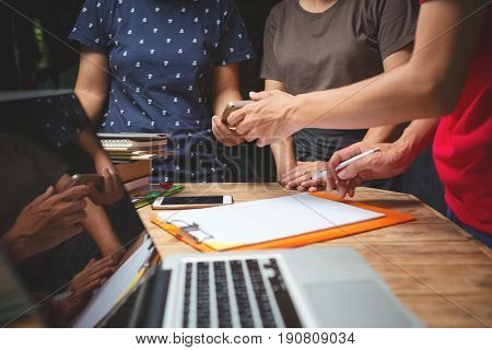 Asian Business People Discussion Seriously In House Office Coworking Teamwork Concept, Vintage Style