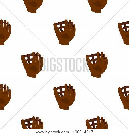 Brown leather baseball glove pattern seamless background in flat style repeat vector illustration