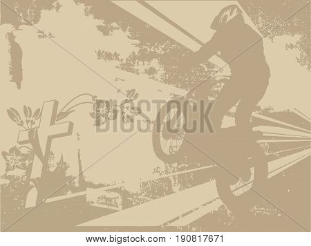 Abstract illustration of motorcycle racer and the cross