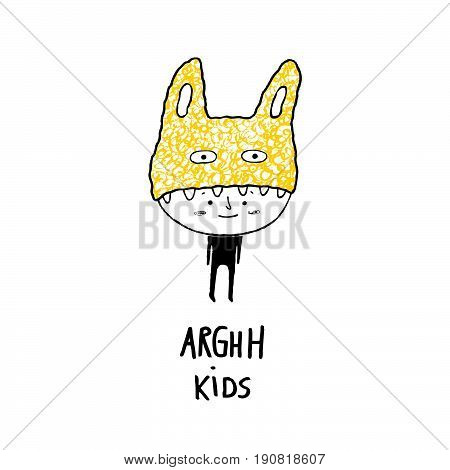 Arghh kids, boy with a monster hat vector illustration