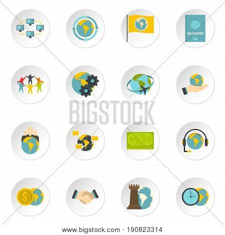 Global connections icons set in flat style isolated vector icons set illustration