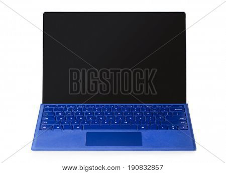 Convertible laptop computer with pen support and detachable keyboard isolated on white background