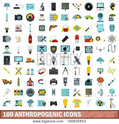 100 anthropogenic icons set in flat style for any design vector illustration