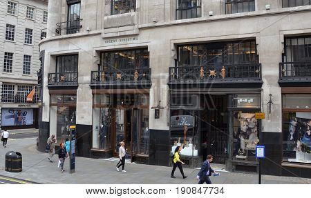 LONDON - AUGUST 6: London Burberry store is shown here on August 6 2015. There are over 500 Burberry stores in over 50 countries.