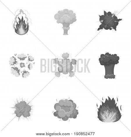 A set of icons about the explosion. Various explosions, a cloud of smoke and fire.Explosions icon in set collection on monochrome style vector symbol stock web illustration.