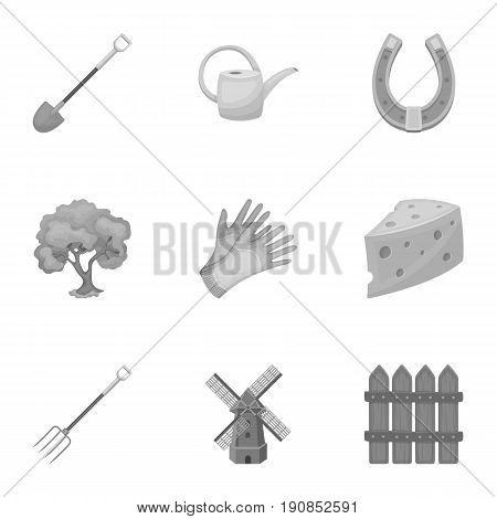 Set of pictures about gardening. Village, vegetable garden, garden, ecology.Farm and Gardening icon in set collection on monochrome style vector symbol stock web illustration.