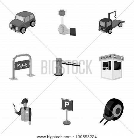A set of icons for parking cars and bicycles. Fines and elements of parking.Parking zone icon in set collection on monochrome style vector symbol stock web illustration.