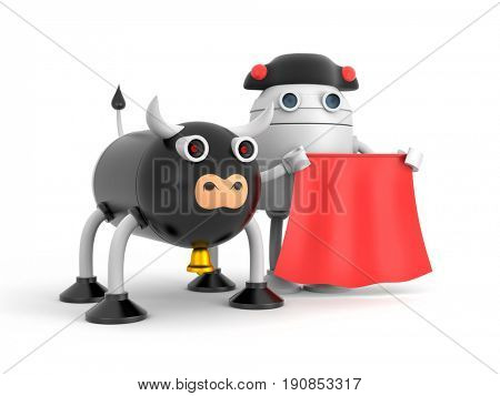Bull robor or may be cow. Cute character. 3d illustration
