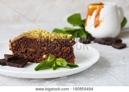 Chocolate Cake With Pistachios And Salted Caramel