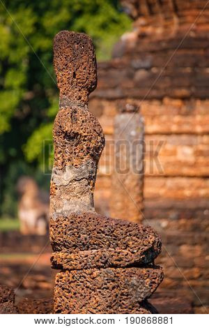 Sukhothai, Thailand - January 17 2017: Wat Chedi Jet Thaew In The Precinct Of Si Satchanalai Histori