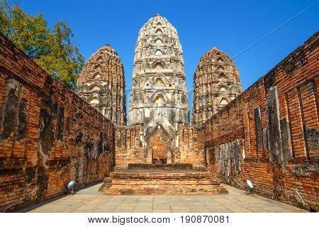 Sukhothai, Thailand - January 16 2017: Wat Si Sawai Temple In The Precinct Of Sukhothai Historical P