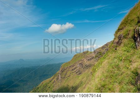 Mountain grass and blue skytop of green hill