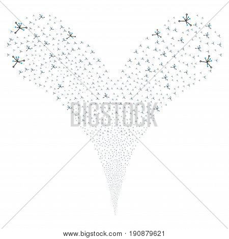 Big Bang explosive stream. Vector illustration style is flat blue and gray iconic big bang symbols on a white background. Object fountain created from random design elements.