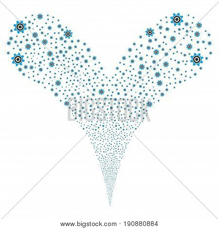 Cogwheel explosive stream. Vector illustration style is flat blue and gray iconic cogwheel symbols on a white background. Object fountain done from random symbols.