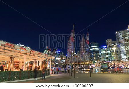 SYDNEY AUSTRALIA - MAY 30, 2017: Unidentified people visit Darling Harbour Harbourside.