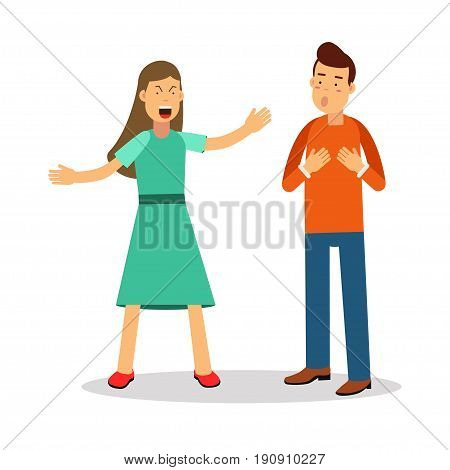 Aggressive young woman woman shouting at man vector Illustration isolated on a white background