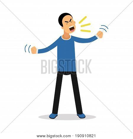 An angry screaming man, upset stressed man vector Illustration isolated on a white background
