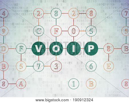 Web development concept: Painted green text VOIP on Digital Data Paper background with Hexadecimal Code