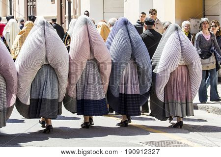 CAGLIARI, ITALY - MAY 1, 2017: 361 Religious procession of Sant'Efisio - parade in Sardinian traditional costume - Sardinia