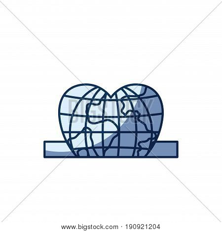 blue color silhouette shading of closeup flat globe earth world in heart shape depositing in rectangular slot vector illustration