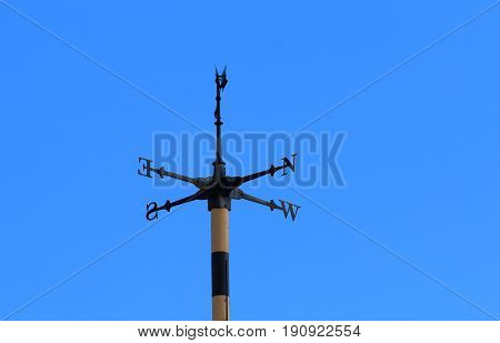 Cardinal direction points in blue sky background