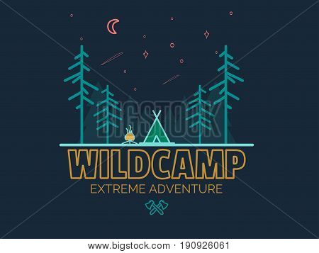 Stay Wild Camping Child , Hand Drawn t Shirt Print, camping and adventure forest badge logo, emblem logo, label design. illustration