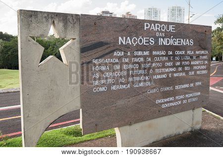 Welcome Message On The Entrance Of Parque Das Nacoes Indigenas