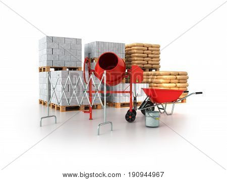 Building Materials 3D Render On A White Background