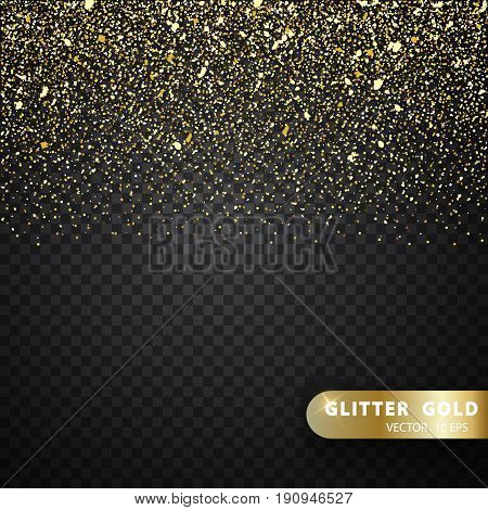 Vector luxury black background with gold sparklers. Christmas decoration. 2018 Happy new year. Gold Shining Pattern. Glitter gold particles light shine effect on transparent vector background