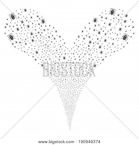 Cucaracha fireworks stream. Vector illustration style is flat gray iconic cucaracha symbols on a white background. Object fountain done from random icons.