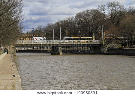 River Aura In Center Of Finnish City Turku