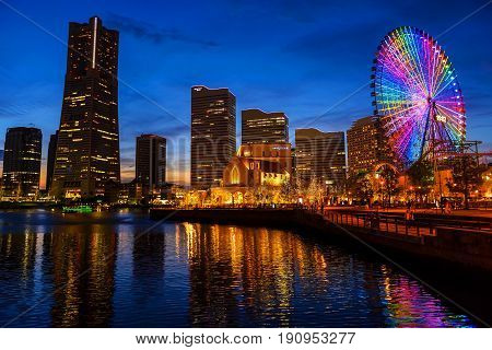 Okohama Cityscape At Night, Minato Mirai