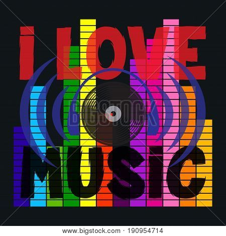 i love music typography disco t-shirt graphics ve t r image