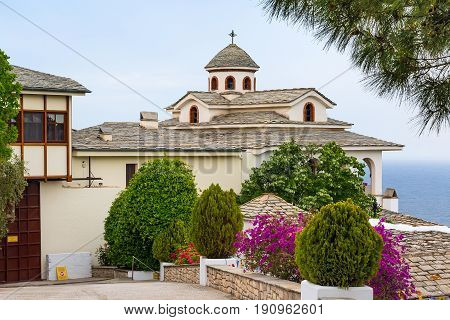 View of Monastery of Archangel Michael, Thassos island, Greece
