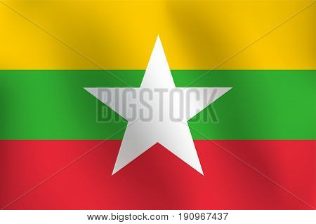 Flag of Burma or Myanmar with a little Waving, Shading & Flag Colors separated layers - Vector Illustration
