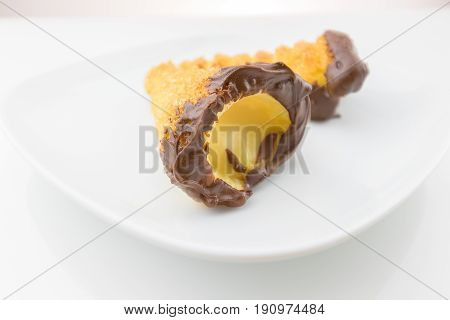 Delicious Sicilian Cannolo Cannellino Sweet With Pastry Hazelnut Chocolate And Pastry Cream, Italian