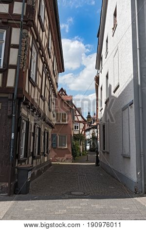 historic old town Frankfurt-Hoechst with half-timbered houses