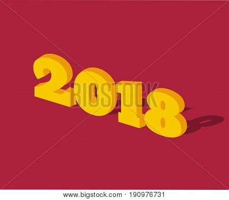 Happy New Year 2018. Yellow isometric figures 2018 on a red background. Vector illustration