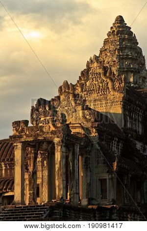 Early Morning at Angkor Wat, Cambodia.Angkor Wat is a temple complex in Cambodia and the largest religious monument in the world.It was built by the Khmer King Suryavarman II in the early 12th century