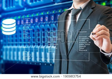 Professional Businessman System Analysis Design And Drawing Database Table With Server Storage Techn