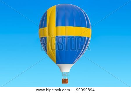 Hot air balloon with Sweden flag 3D rendering