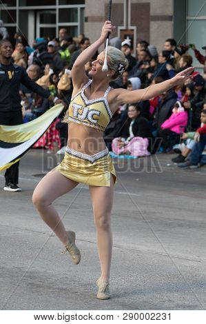Houston, Texas, USA - November 23, 2017, The H-E-B Thanksgiving Day Parade in Houston began in 1949, when Santa arrived at Union Station and rode his sleigh to the downtown Foley’s. A holiday tradition showcasing the Houston community on Thanksgiving morn