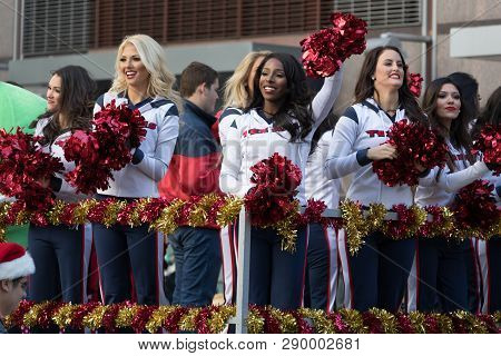 Houston, Texas, USA - November 23, 2017, The H-E-B Thanksgiving Day Parade in Houston began in 1949, when Santa arrived at Union Station and rode his sleigh to the downtown Foley’s. A holiday tradition showcasing the Houston community on Thanksgiving morn