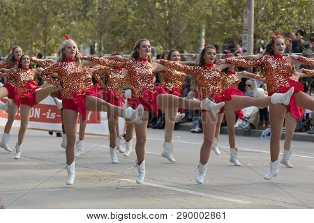 Houston, Texas, USA - November 23, 2017, The H-E-B Thanksgiving Day Parade in Houston began in 1949, when Santa arrived at Union Station and rode his sleigh to the downtown Foley’s. A holiday tradition showcasing the Houston community on Thanksgiving morn