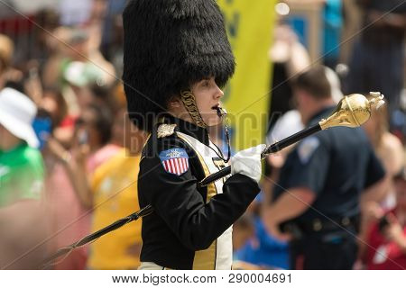 Indianapolis, Indiana, USA - May 26, 2018,  The Purdue University All American Marching Band performs at the Indy 500 Parade
