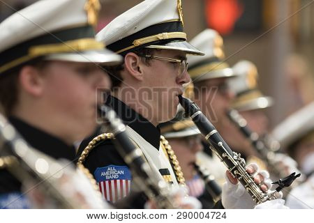 Indianapolis, Indiana, USA - May 26, 2018,  The Purdue University All American Marching Band performs at the Indy 500 Parade