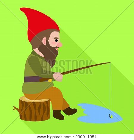 Gnome Fishing Icon. Flat Illustration Of Gnome Fishing Vector Icon For Web Design
